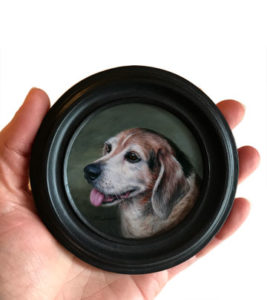 Pet portrait oil painting miniature by Rebecca Luncan