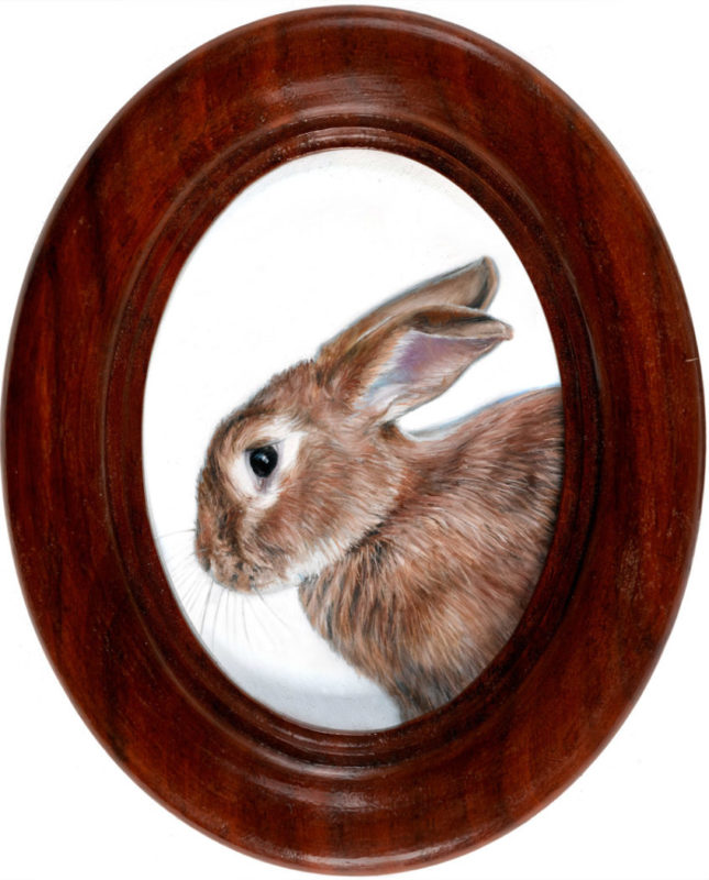 Rabbit oil painting miniature by Rebecca Luncan