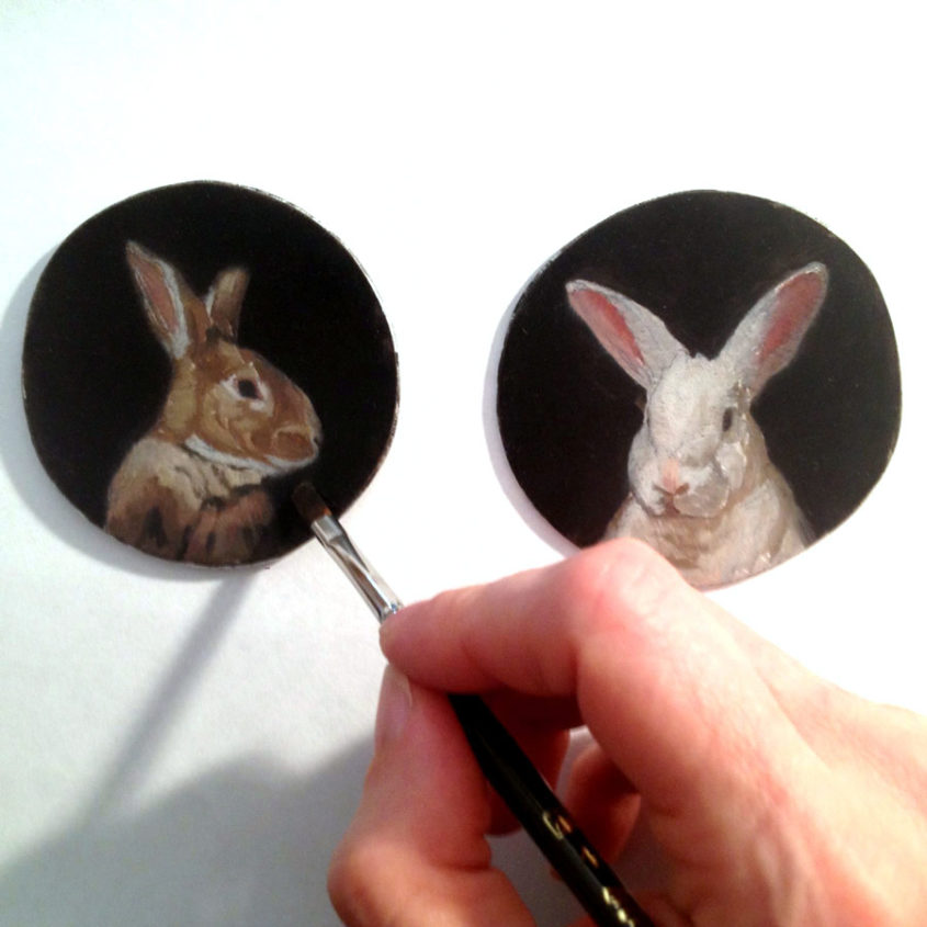 miniature rabbit paintings in progress