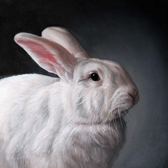 The White Rabbit, Oil painting miniature by Rebecca Luncan