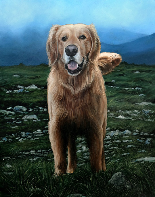 Pet Portrait Painting of Wilson the Golden Retriever by Rebecca Luncan