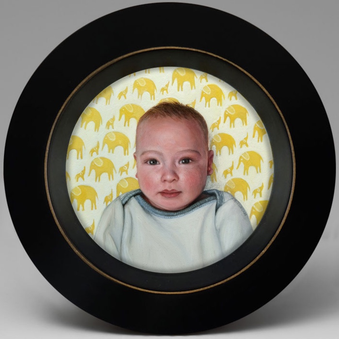 contemporary Miniature baby painting, Portrait of my son by Rebecca Luncan