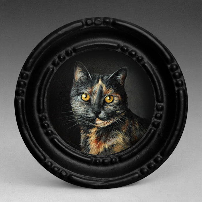 oil Portrait painting miniature of Cat by Rebecca Luncan