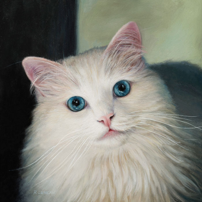pet portrait painting of white cat