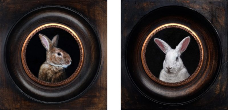 Pair of rabbit miniature portraits