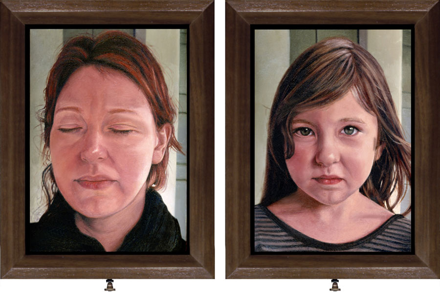 Mother Daughter Double sided, interactive oil Painting on Copper by Seattle artist Rebecca Luncan