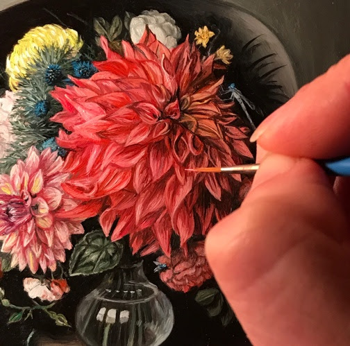 Detail of Miniature Vanitas with Flowers, oil painting by Rebecca Luncan