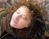 Portrait Painting of woman lying on Blue By Rebecca Luncan, oil on aluminum
