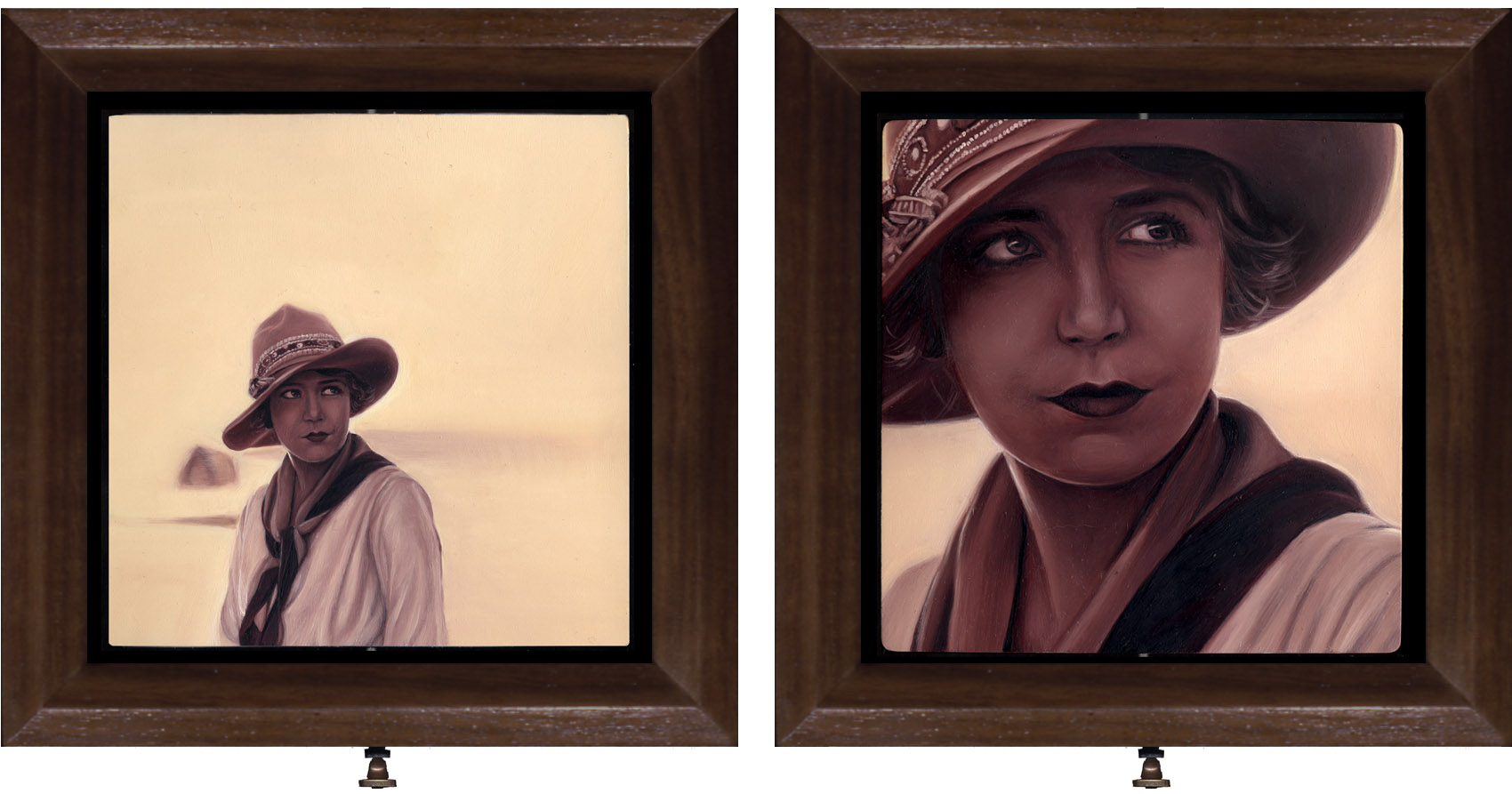 Double sided interactive oil painting of girl in the desert by Rebecca Luncan