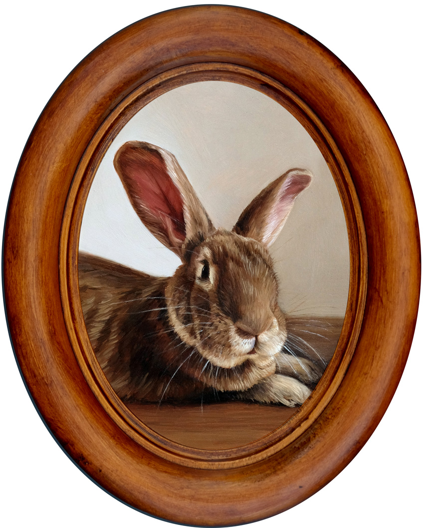 Bunny Rabbit miniature oil painting Rebecca Luncan