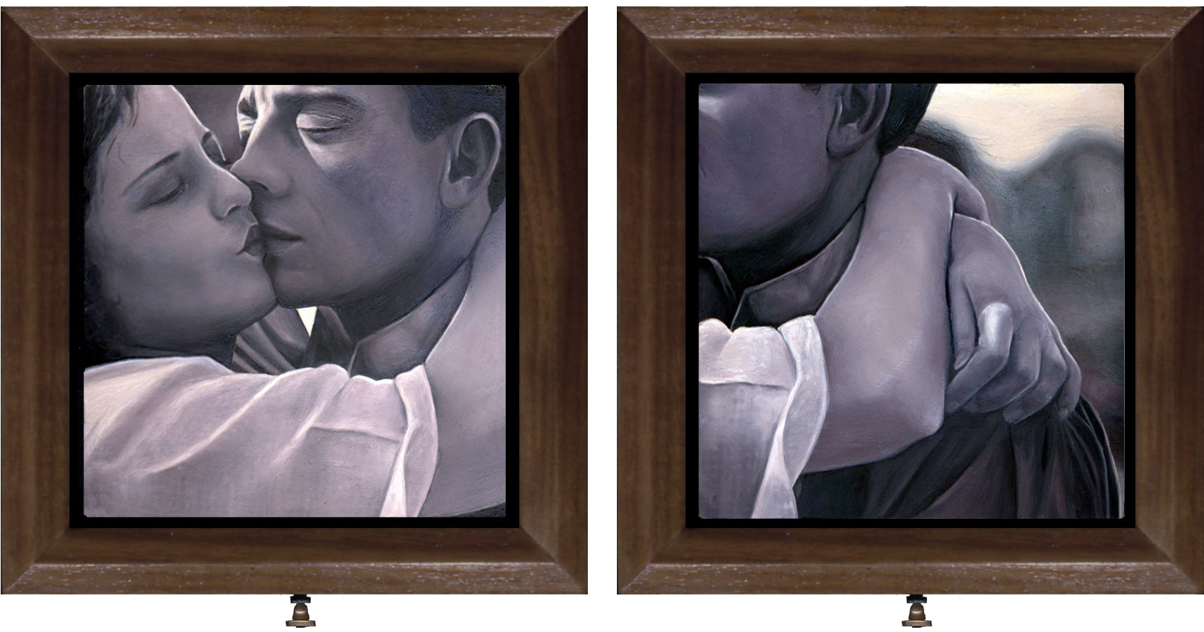 Double-sided oil painting of Buster Keaton by Rebecca Luncan