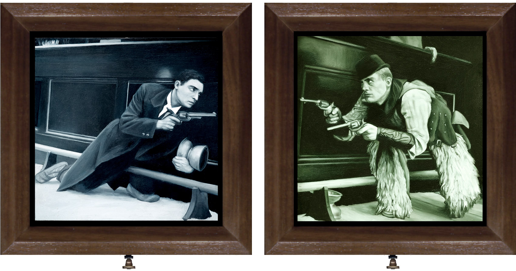 Double-sided oil painting of Buster Keaton by Rebecca Luncan