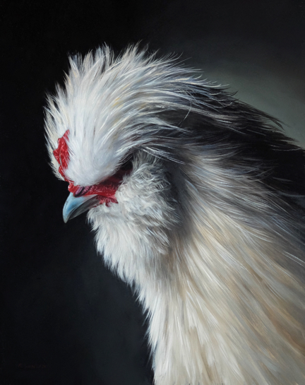 Silkie chicken oil painting by Rebecca Luncan