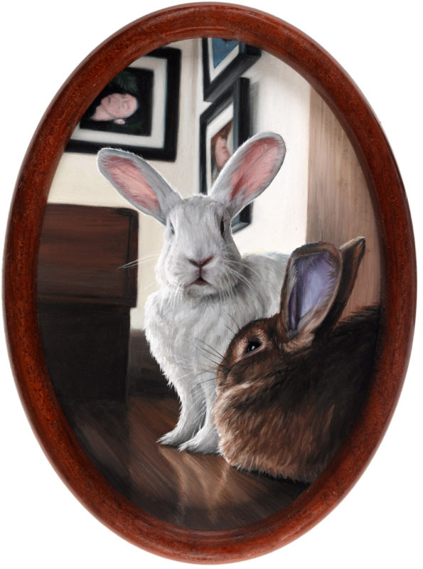 Studio Rabbits, oil painting by Rebecca Luncan