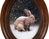 Snow Rabbit oil painting miniature by Rebecca Luncan