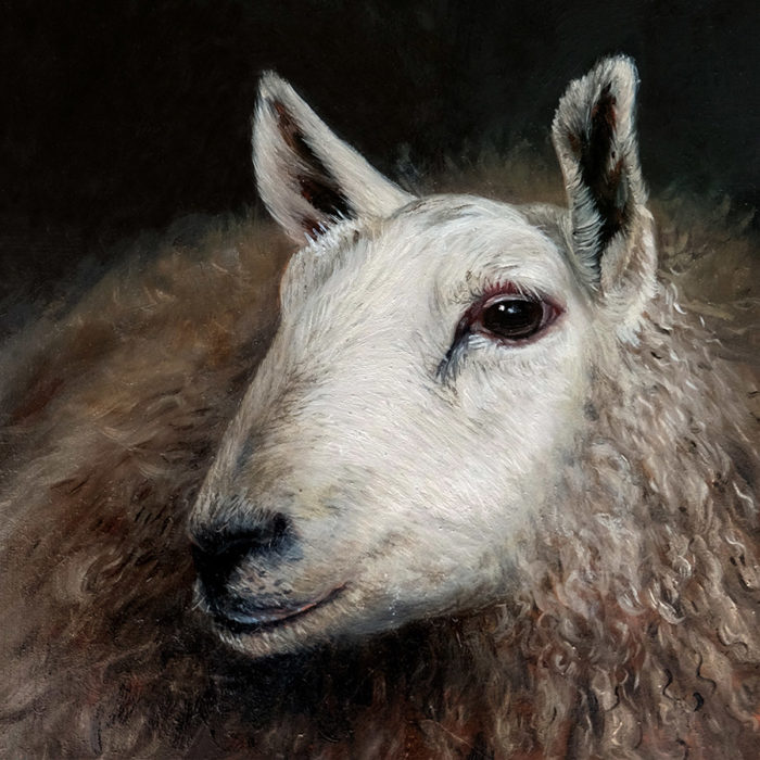 sheep painting miniature by Rebecca luncan