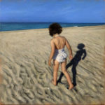 oil painting miniature of little girl at the beach by Rebecca Luncan