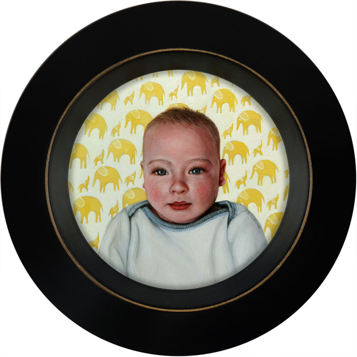 Portrait oil painting miniature baby Isaac, by Rebecca Luncan