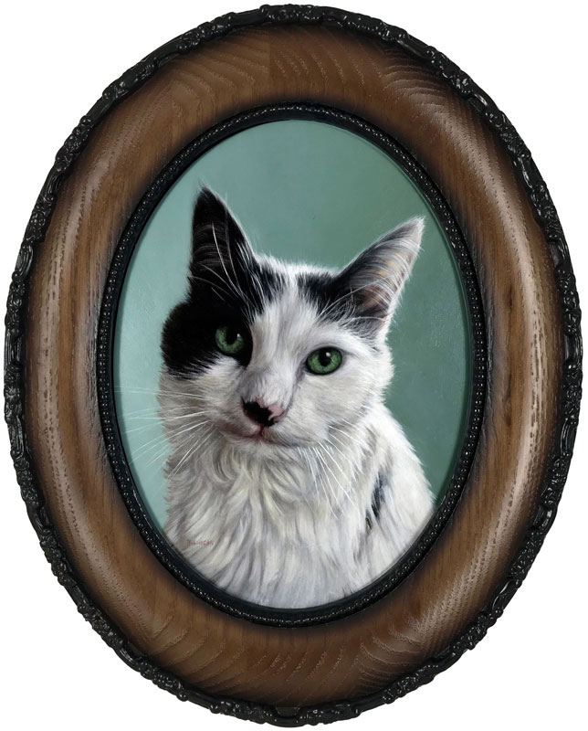 Framed cat pet portrait by Rebecca Luncan