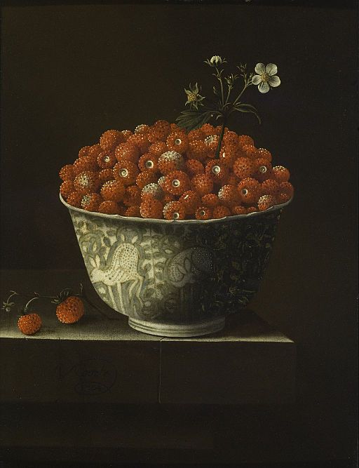 Adriaen Coorte, Wild Strawberries in a Wan Li Bowl, Title Wild Strawberries in a Wan Li Bowl, 1704, Oil on paper, mounted on wood, 11 5/8 x 8 7/8