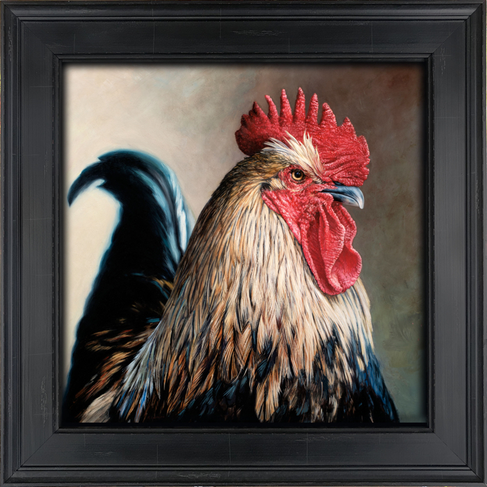 Jupiter contemporary painting of rooster by Rebecca Luncan