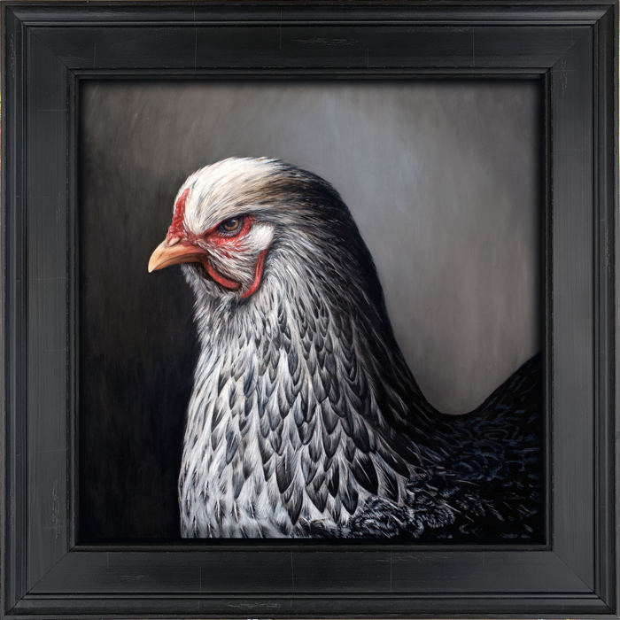 contemporary painting of chicken photorealism by Rebecca Luncan