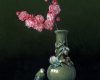 miniature oil painting still life, peach blossom and violet-green swallow with chinese porcelain from the Seattle Art Museum collection by Rebecca Luncan