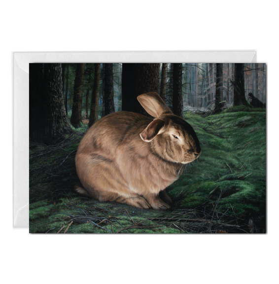 brown rabbit Returns to the Wild greeting card by Rebecca Luncan