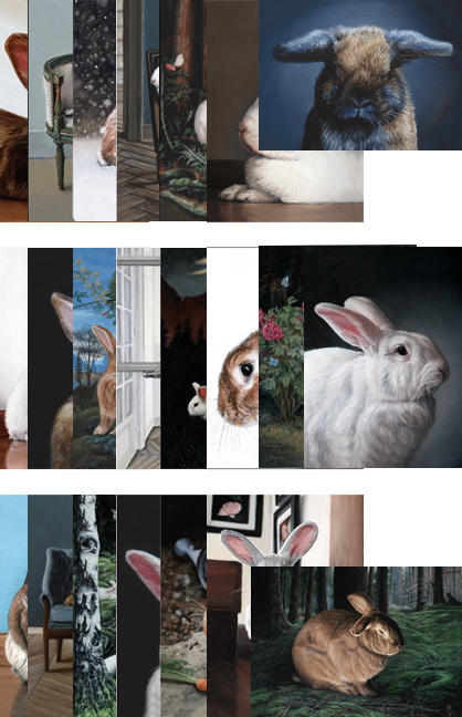 22 different rabbit greeting cards from original paintings by Rebecca Luncan