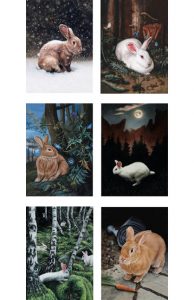 Set of six different Adventure rabbit greeting cards by Rebecca Luncan