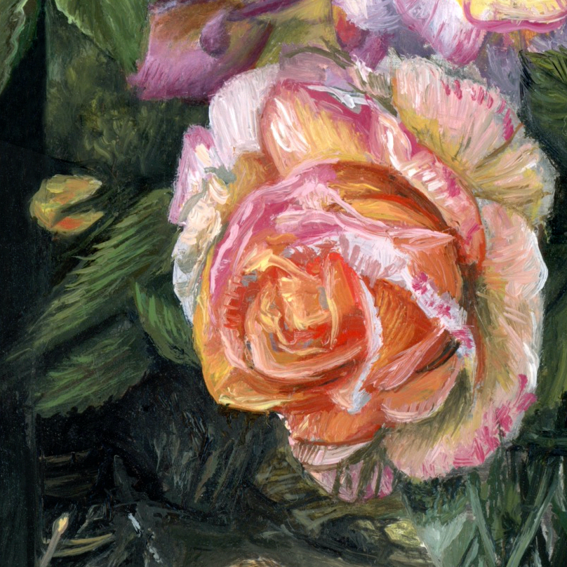 detail of peace rose oil painting by Rebecca Luncan