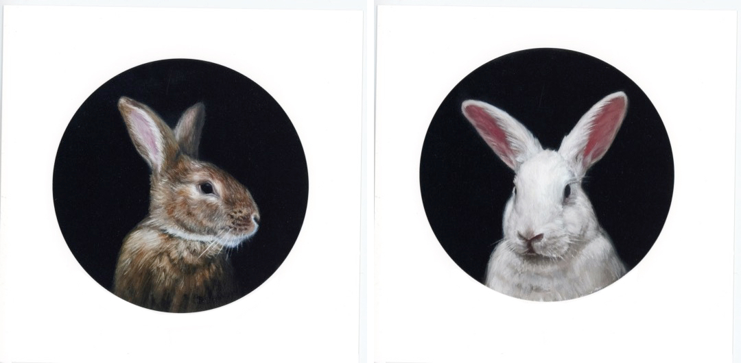 Limited edition print pair. Portraits of two rabbits by Rebecca Luncan