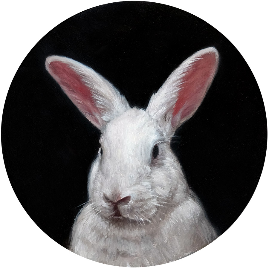 Portrait of a Lady portrait paitning of white rabbit by Rebecca Luncan