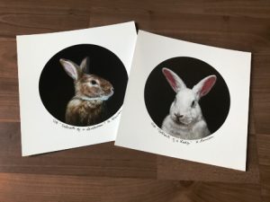 pair of limited edition prints from rabbit portrait paintings by Rebecca Luncan