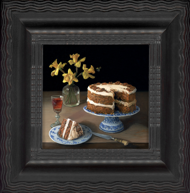 carrot cake still life painting by Rebecca Luncan