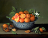 Bowl of Oranges and Monarch Butterflies realist still life painting by Rebecca Luncan