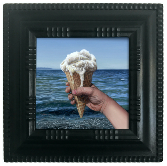 Vanilla ice cream cone at the beach oil painting by Rebecca Luncan