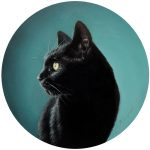 black cat oil painting miniature by Rebecca Luncan