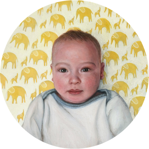 Miniature baby painting, Portrait of the artists son by Rebecca Luncan