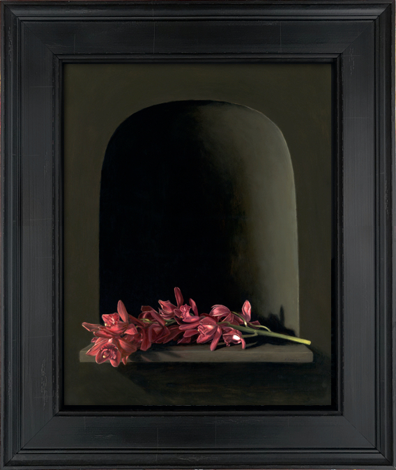 Cymbidium Pink Orchid still life oil painting by Rebecca Luncan