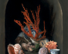 Shipwrecked porcelain and coral still life painting, oil on aluminum by Rebecca Luncan