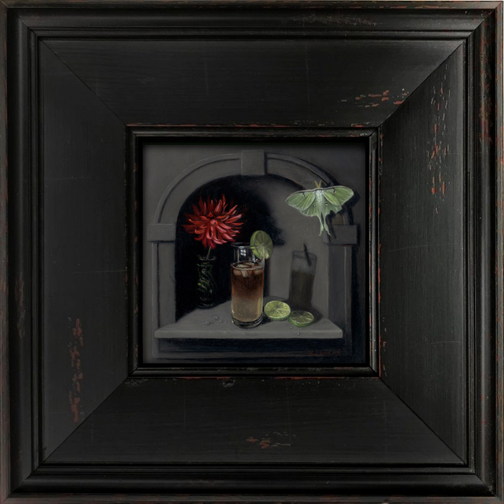 Dark and stormy still life oil painting by Rebecca Luncan