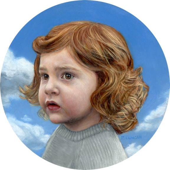 portrait miniature oil paitning , childs portrait inby Rebecca Luncan