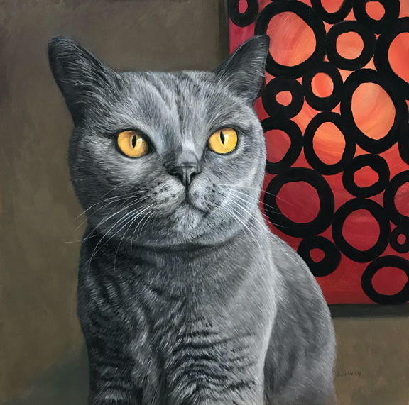 portrait oil painting of british shorthair cat by Rebecca Luncan