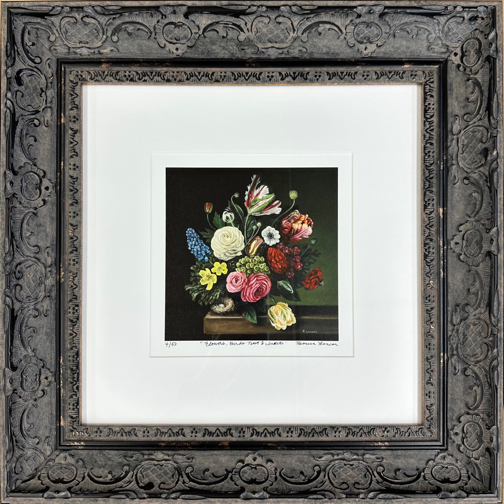 Framed Limited edition print still life with floral arrangment by Rebecca Luncan