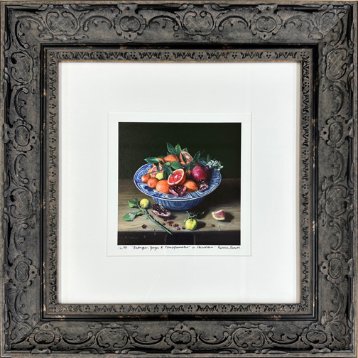 Still life Limited Edition Print framed in ornate black frame by Rebecca Luncan