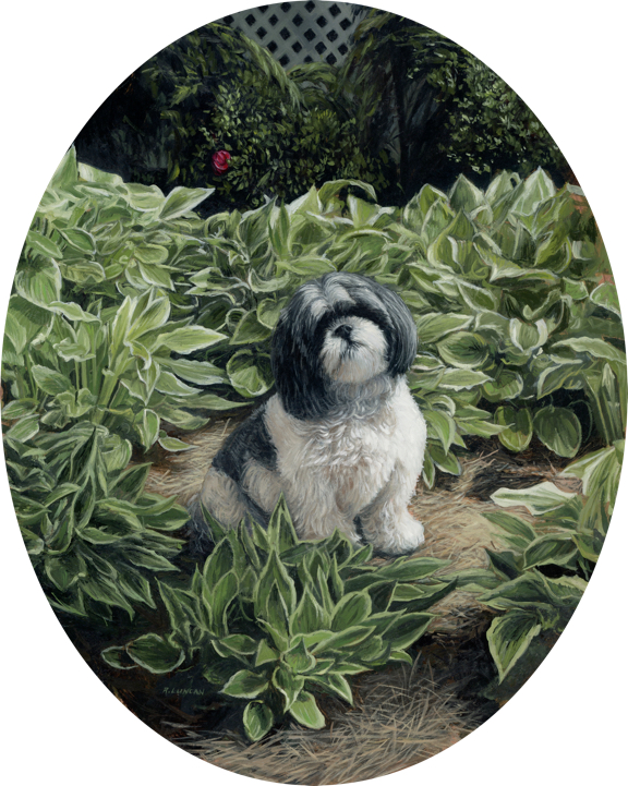 malsh oil paintingi in hostas, pet portrait oil painting by Rebecca Luncan