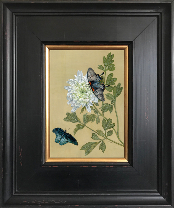 framed still life floral botanical painting asian Swallowtail by Rebecca Luncan