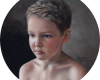 Portrait oil painting of Isaac at 5 year, oil on copper by Rebecca Luncan