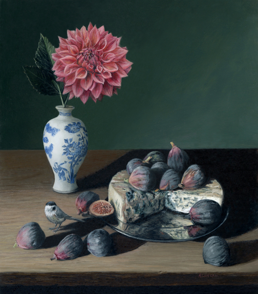 fig and cheese still life commissioned oil painting by Rebecca Luncan
